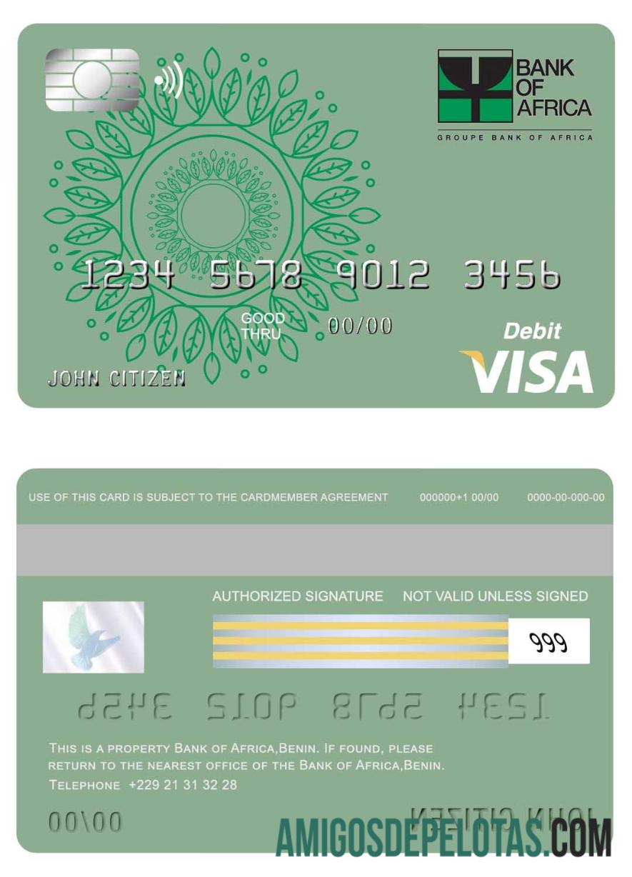 Cartão Visa do Banco da África do Benin modelo